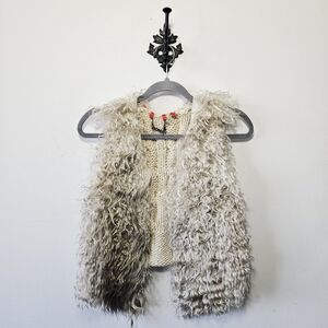 DOMA Mongolian Sheep Fur Vest Size S Shaggy Curly Lamb Knit Back EUC